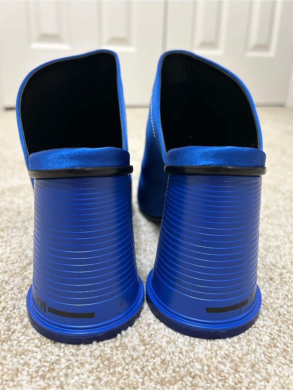 MM6 Maison Margiela Paris Royal Blue Satin Block Heel Mule Sandals - Picture 8 of 11